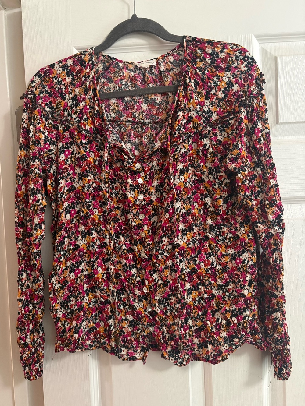 Jane and Delancey long sleeve floral button up blouse top boho bohemian L